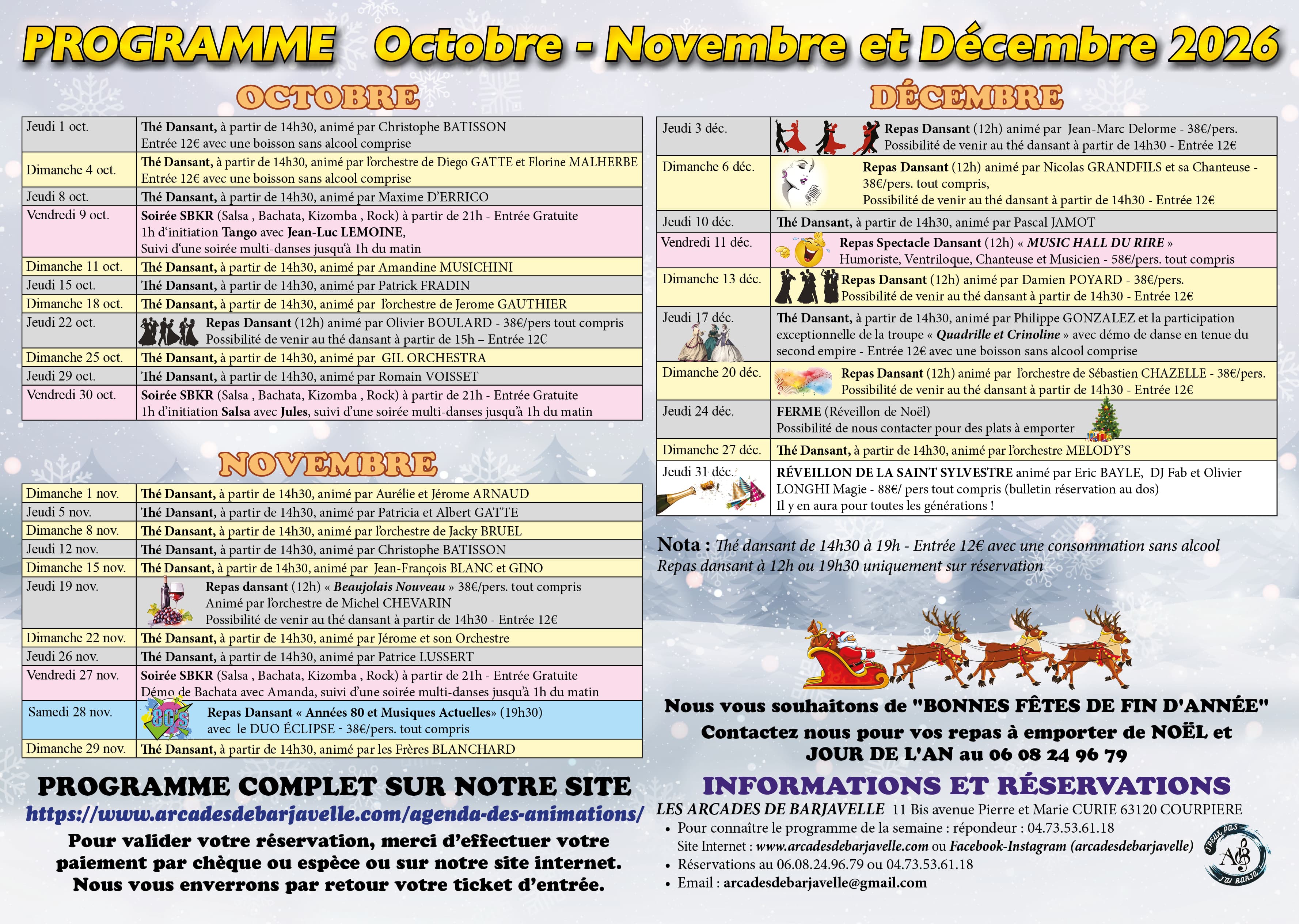PROGRAMME OCTOBRE NOVEMBRE DECEMBRE