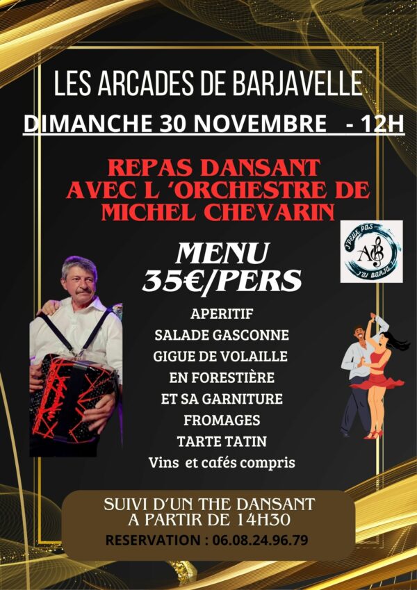 DIMANCHE 30 NOVEMBRE - REPAS DANSANT AVEC L'ORCHESTRE DE MICHEL CHEVARIN