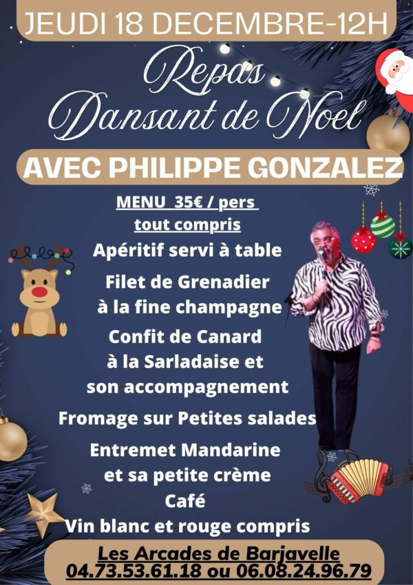 JEUDI 18 DECEMBRE - REPAS DANSANT AVEC PHILIPPE GONZALEZ